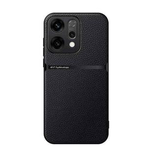 For OPPO  Reno14 Global Litchi Leather Magnetic Full Coverage Shockproof Phone Case(Black)