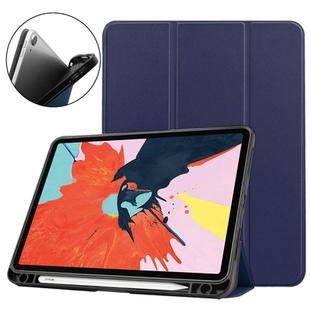 For iPad Air 2022 / 2020 10.9 Custer Texture TPU Horizontal Flip Leather Case with Sleep / Wake-up Function & Three-folding Holder & Pen Slot(Dark Blue)