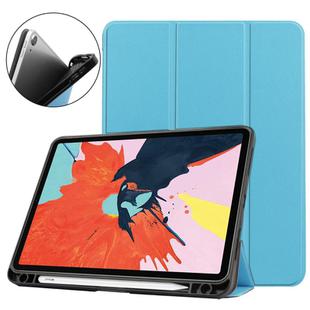 For iPad Air 2022 / 2020 10.9 Custer Texture TPU Horizontal Flip Leather Case with Sleep / Wake-up Function & Three-folding Holder & Pen Slot(Sky Blue)