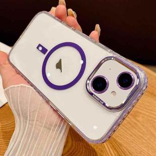 For iPhone 15 Transparent MagSafe Phone Case with Lens Film(Purple)