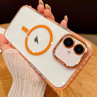 For iPhone 16 Plus Transparent MagSafe Phone Case with Lens Film(Orange)