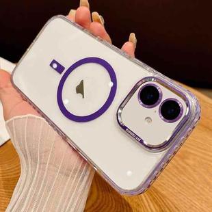 For iPhone 16 Plus Transparent MagSafe Phone Case with Lens Film(Purple)