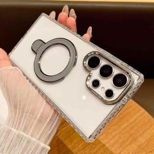 For Samsung Galaxy S22 Ultra 5G Transparent MagSafe Holder Phone Case with Lens Film(Grey)