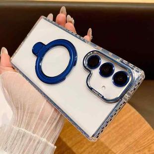 For Samsung Galaxy S24 5G Transparent MagSafe Holder Phone Case with Lens Film(Blue)