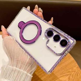 For Samsung Galaxy S24 5G Transparent MagSafe Holder Phone Case with Lens Film(Purple)