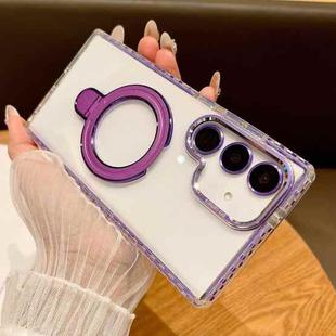 For Samsung Galaxy S24+ 5G Transparent MagSafe Holder Phone Case with Lens Film(Purple)