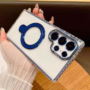 For Samsung Galaxy S24 Ultra 5G Transparent MagSafe Holder Phone Case with Lens Film(Blue)