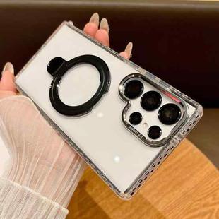 For Samsung Galaxy S25 Ultra 5G Transparent MagSafe Holder Phone Case with Lens Film(Black)