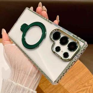 For Samsung Galaxy S25 Ultra 5G Transparent MagSafe Holder Phone Case with Lens Film(Green)