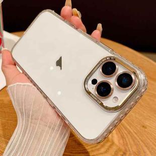 For iPhone 14 Pro Transparent Phone Case with Lens Film(Titanium Gold)