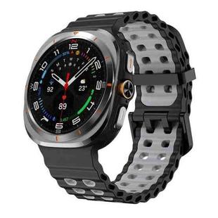 For Samsung Galaxy Watch Ultra 47mm Ocean Two Color Dual-Row Hole Silicone Watch Band(Black Grey)