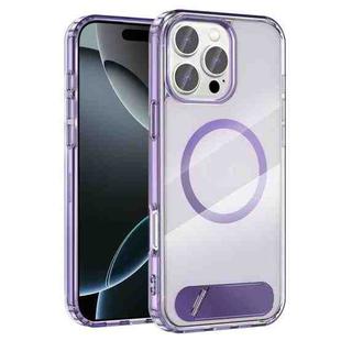 For iPhone 16 Pro Max Clear PC Hybrid TPU MagSafe Phone Case with Holder(Purple)