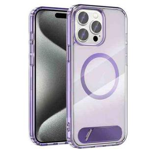 For iPhone 15 Pro Max Clear PC Hybrid TPU MagSafe Phone Case with Holder(Purple)