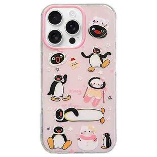 For iPhone 16 Pro Double-sided IMD Cute Penguin Printed TPU Phone Case(Pink)