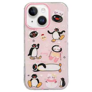 For iPhone 13 Double-sided IMD Cute Penguin Printed TPU Phone Case(Pink)