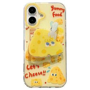 For iPhone 16 Double-sided IMD Cheese Printed TPU Phone Case with Holder(Yellow)