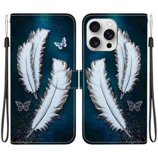 For iPhone 16 Pro Max Crystal Texture Colored Drawing Leather Phone Case(White Butterfly Feathers)