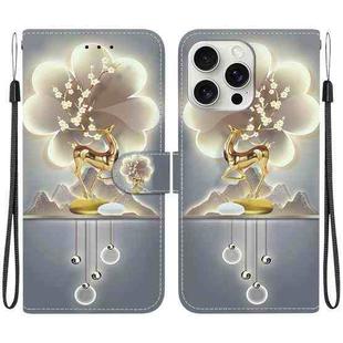 For iPhone 16 Pro Max Crystal Texture Colored Drawing Leather Phone Case(Sika Deer)