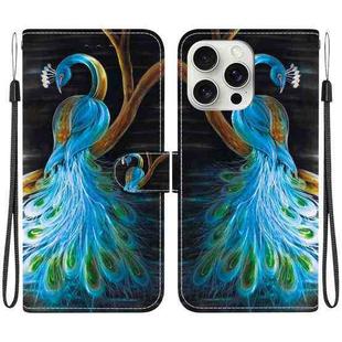 For iPhone 16 Pro Max Crystal Texture Colored Drawing Leather Phone Case(Peacock)