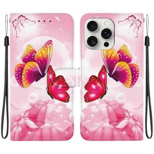 For iPhone 16 Pro Max Crystal Texture Colored Drawing Leather Phone Case(Pink Butterflies)