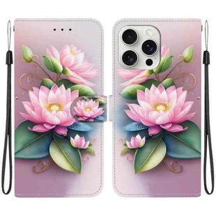 For iPhone 16 Pro Max Crystal Texture Colored Drawing Leather Phone Case(Lotus)