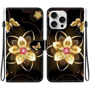 For iPhone 16 Pro Crystal Texture Colored Drawing Leather Phone Case(Gold Flower)