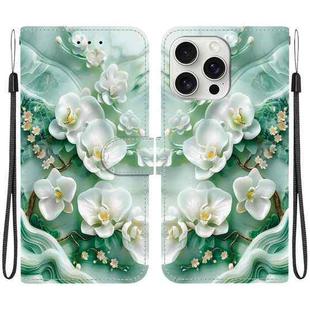 For iPhone 16 Pro Crystal Texture Colored Drawing Leather Phone Case(Jade Flowers)