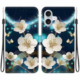 For iPhone 16 Plus Crystal Texture Colored Drawing Leather Phone Case(Magnolia)