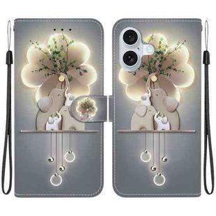 For iPhone 16 Plus Crystal Texture Colored Drawing Leather Phone Case(Elephants)