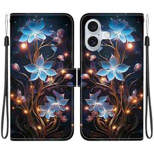 For iPhone 16 Plus Crystal Texture Colored Drawing Leather Phone Case(Little Lantern Flower)