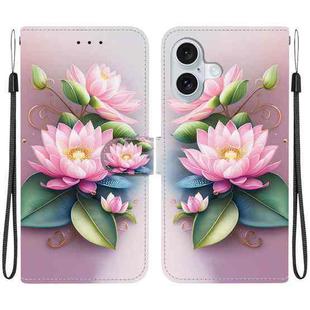 For iPhone 16 Crystal Texture Colored Drawing Leather Phone Case(Lotus)