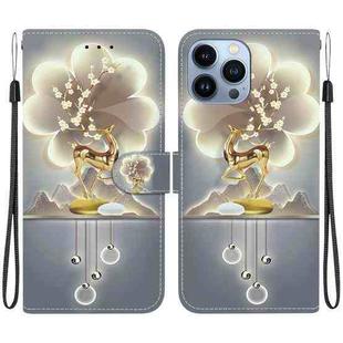 For iPhone 15 Pro Crystal Texture Colored Drawing Leather Phone Case(Sika Deer)