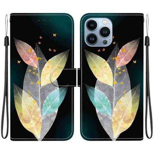 For iPhone 15 Pro Crystal Texture Colored Drawing Leather Phone Case(Colored Leaves)