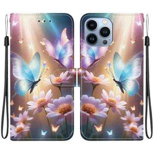 For iPhone 15 Pro Crystal Texture Colored Drawing Leather Phone Case(Butterfly Love Flower)