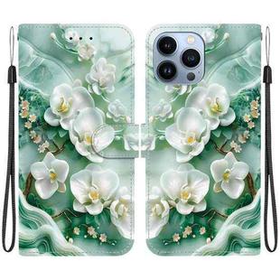 For iPhone 15 Pro Crystal Texture Colored Drawing Leather Phone Case(Jade Flowers)