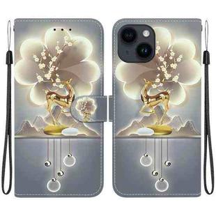 For iPhone 15 Plus Crystal Texture Colored Drawing Leather Phone Case(Sika Deer)