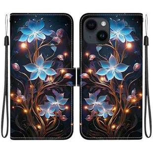 For iPhone 15 Plus Crystal Texture Colored Drawing Leather Phone Case(Little Lantern Flower)