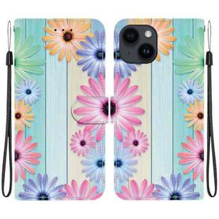 For iPhone 15 Plus Crystal Texture Colored Drawing Leather Phone Case(Sunflowers)