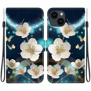 For iPhone 14 Plus Crystal Texture Colored Drawing Leather Phone Case(Magnolia)