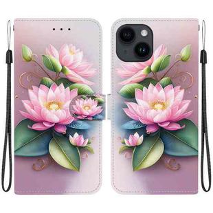 For iPhone 14 Plus Crystal Texture Colored Drawing Leather Phone Case(Lotus)