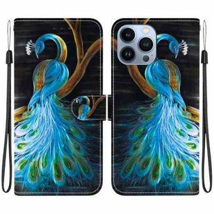 For iPhone 12 Pro Max Crystal Texture Colored Drawing Leather Phone Case(Peacock)