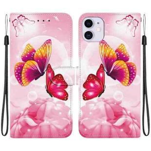 For iPhone 11 Crystal Texture Colored Drawing Leather Phone Case(Pink Butterflies)