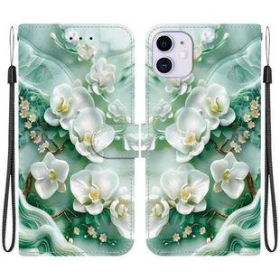 For iPhone 11 Crystal Texture Colored Drawing Leather Phone Case(Jade Flowers)