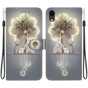 For iPhone XR Crystal Texture Colored Drawing Leather Phone Case(Elephants)