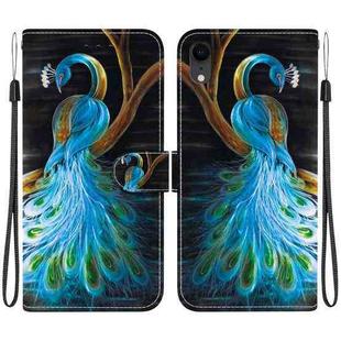 For iPhone XR Crystal Texture Colored Drawing Leather Phone Case(Peacock)