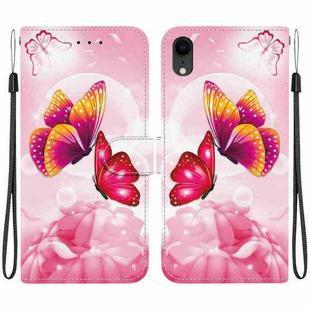 For iPhone XR Crystal Texture Colored Drawing Leather Phone Case(Pink Butterflies)