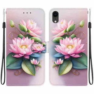 For iPhone XR Crystal Texture Colored Drawing Leather Phone Case(Lotus)