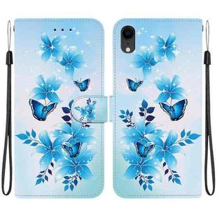 For iPhone XR Crystal Texture Colored Drawing Leather Phone Case(Blue Butterflies)