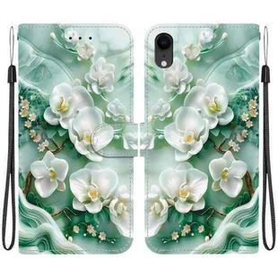 For iPhone XR Crystal Texture Colored Drawing Leather Phone Case(Jade Flowers)