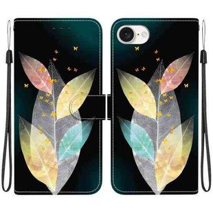 For iPhone SE 2024 Crystal Texture Colored Drawing Leather Phone Case(Colored Leaves)